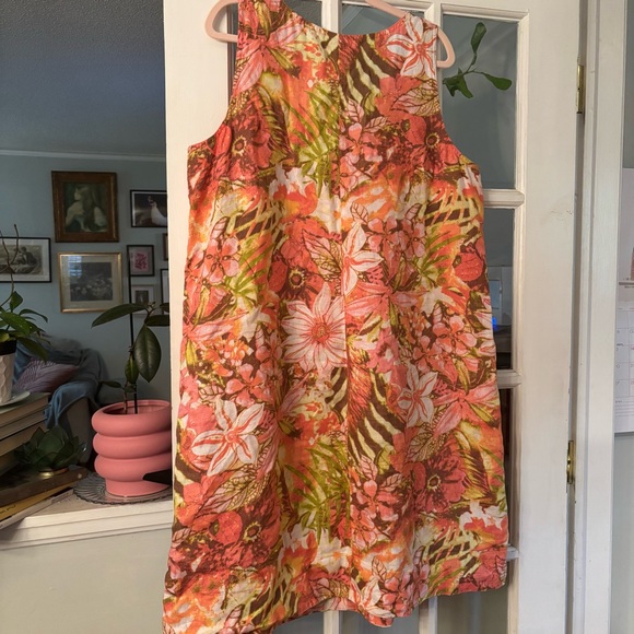 Floral Linen Sleeveless Dress - Multicolor - Picture 6 of 7